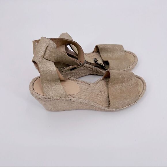 J Crew Sandals Espadrille Wedge Gold Cream Leather Size 10 - Picture 5 of 9